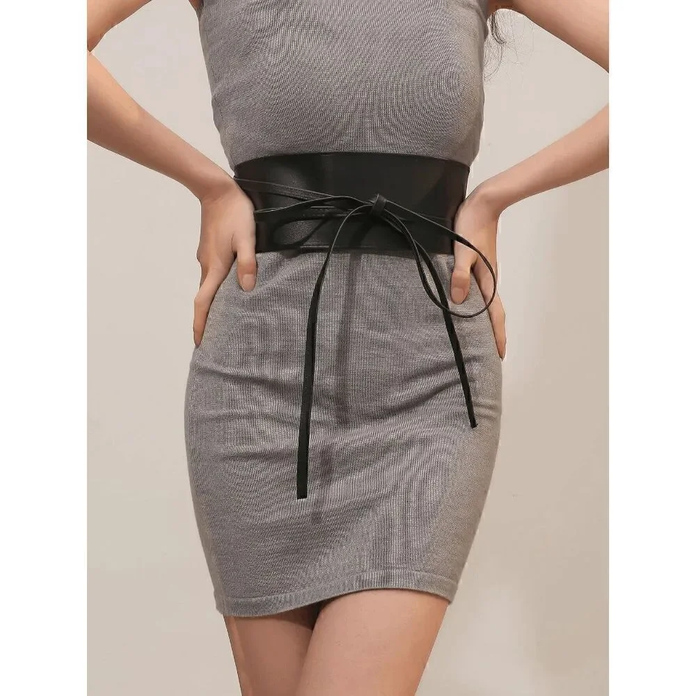 Bow Tie Wide Wrap Around Obi Corset Black Belt NEW SIZE L-XL NEW